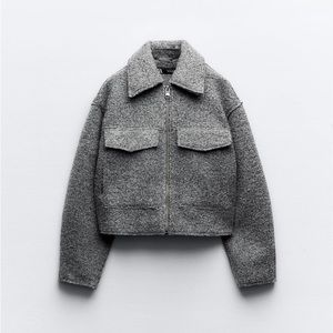 COPY - Zara cropped gray boucle zippered jacket